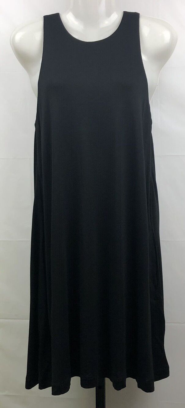 H&M Swing Tank Dress Women XS Black 100% Viscose Pockets Sleeveless Soft Stretch